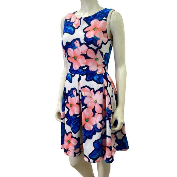 Taylor Floral Sleeveless Fit & Flare Dress Pink & Blue Flowers Size 8‎ - Picture 2 of 6